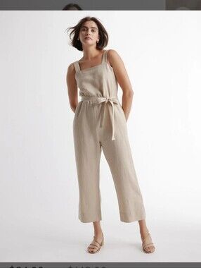 Quince European Linen Square-Neck Jumpsuit In Driftwood